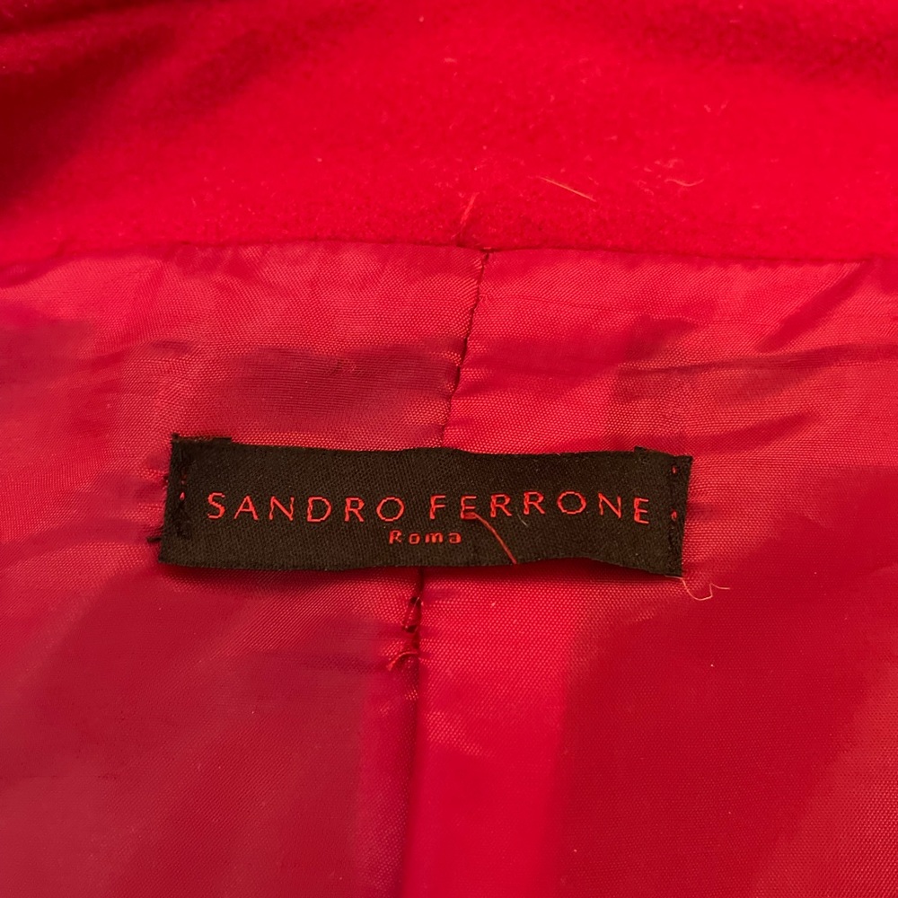 Fire engine red short Jackie O. jacket with 3/4 length sleeves and belt. - Picture 8 of 9